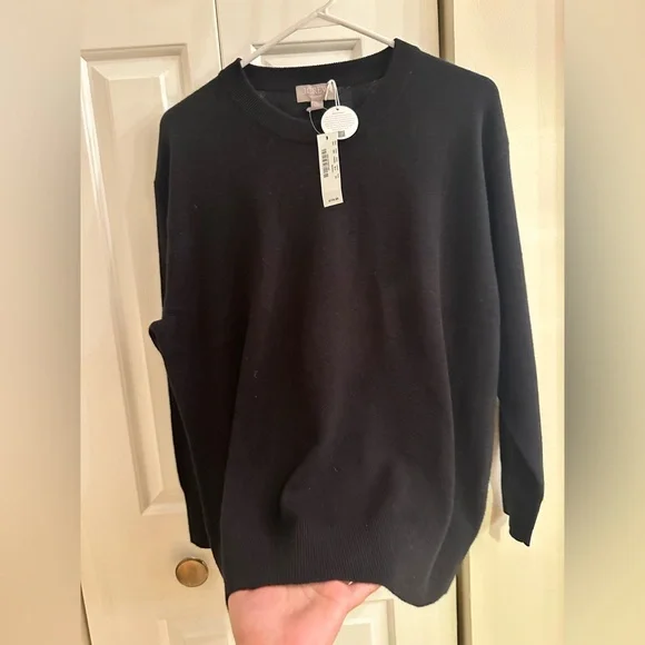 NWT J. Crew $178 100% Cashmere Oversized Crewneck Sweater Black XS (Fits S/M) - Picture 6 of 11